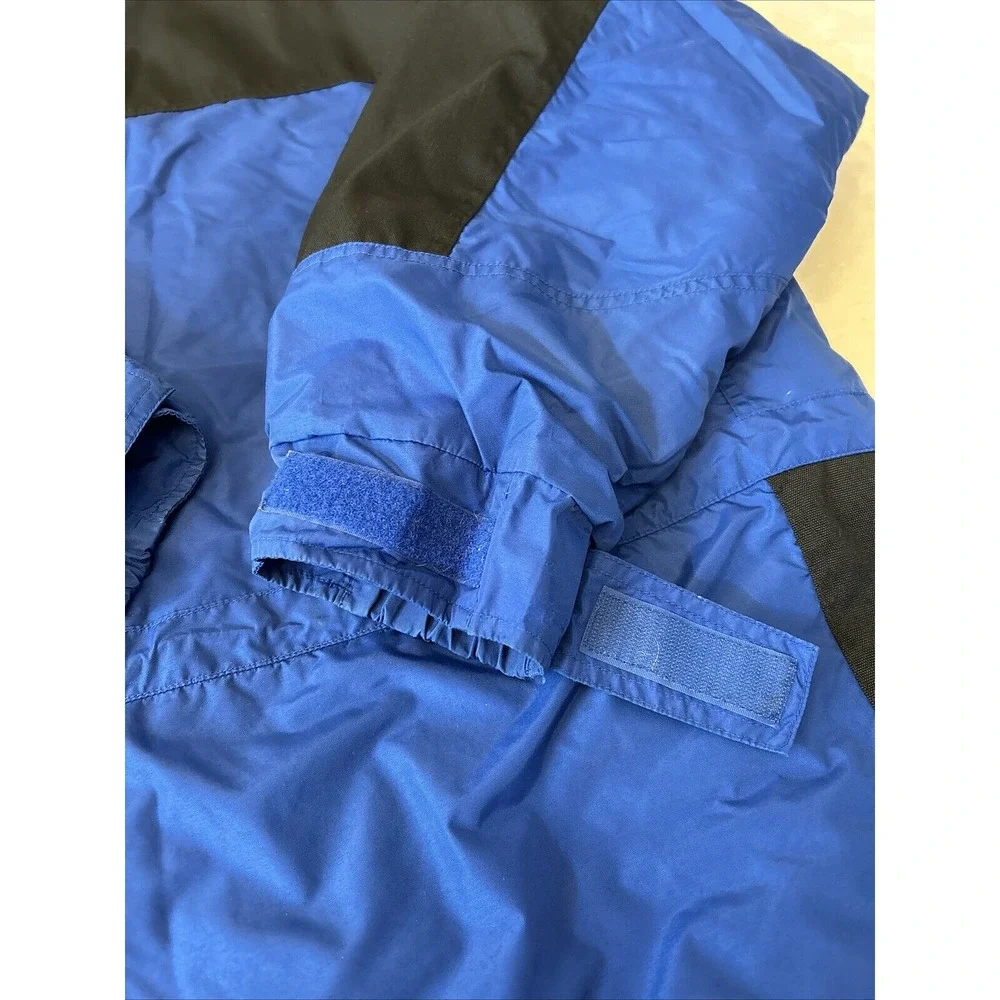 Columbia Men's Parka Sz L Blue/Black Nylon Hooded Pockets Adj Waist Fleece Lined